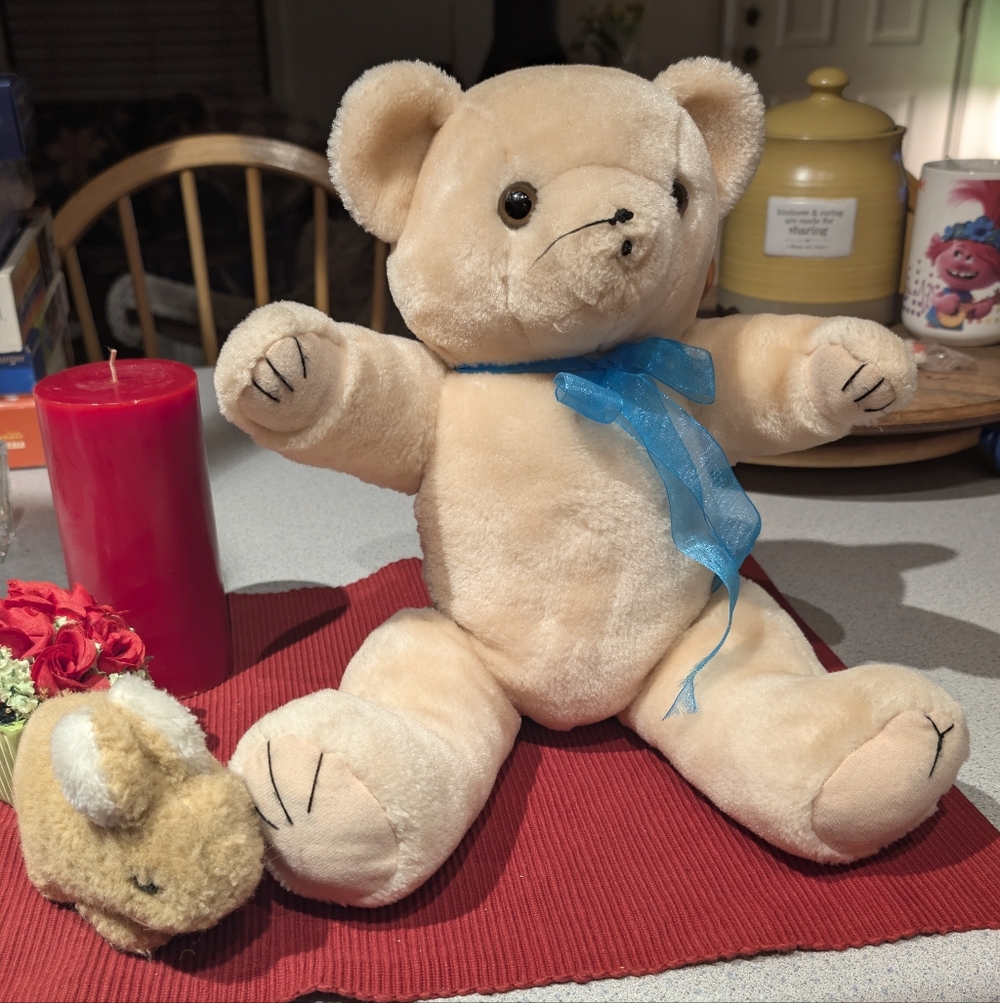 🧸 VTG 1979 R. Dakin Bunny & Posed Teddy Bear Bundle - 70s Nut Shell Filling